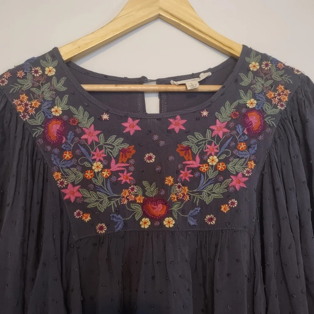 Luna Moon Floral Embroidered Boho Top Size L - Picture 4 of 11